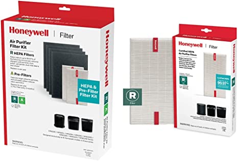 Honeywell HEPA Air Purifier Filter Kit – Includes 2 HEPA R Replacement Filters and 4 A Carbon Pre-Cut Pre-Filters & HEPA Air Purifier Filter, R, 1-Pack, 1 Pack, White