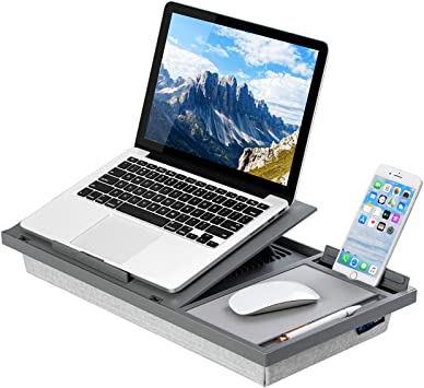 LapGear Ergo Pro Lap Desk with 20 Adjustable Angles, Mouse Pad, and Phone Holder - Gray - Fits up to 15.6 Inch Laptops and Most Tablets - Style No. 49405