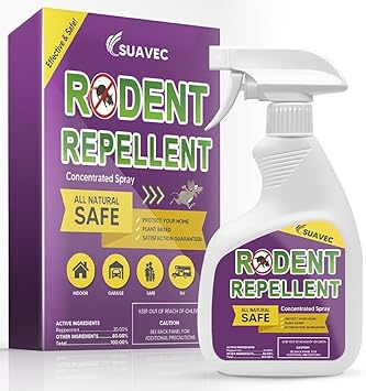 SUAVEC Rodent Repellent Spray, Mice Repellent, Peppermint Spray for Mouse Repellent, Rat Deterrent for House, RV Rodent Repellant, Peppermint Oil to Repel Mice and Rats, Mice Away for Indoor-1 Bottle