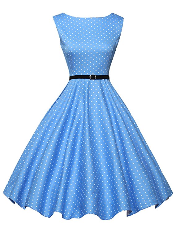 GRACE KARIN BoatNeck Sleeveless Vintage Tea Dress with Belt