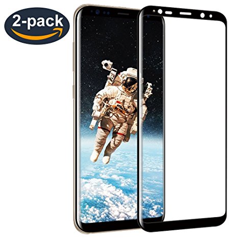 Galaxy S8 Screen Protector, [2-Pack] ALCLAP S8 Tempered Glass Full Coverage 3D Curved High Definition Ultra Clear Film Anti-Bubble Lifetime Replacement Screen Cover for Samsung Galaxy S8 - Black