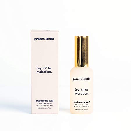 Grace & Stella Vegan Hyaluronic Acid Facial Serum w/Pump Dispenser (50 mL/1.7 fl oz) for Hydrated & Moisturized Skin | Paraben & Cruelty Free, Non-Greasy | Anti-Aging & Dry Skin