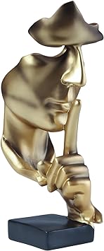 aboxoo Thinker Statue, Silence is Gold Abstract Art Figurine, Modern Home Resin Sculptures Decorative Objects Piano Desktop Decor for Creative Room Home, Office Study (Large Gold)