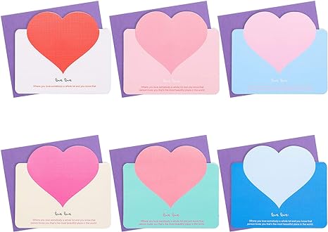 24 Pieces Valentine Heart Greeting Cards Set, Assorted Color Valentine's Day Love Cards with Envelopes Heart Valentine Note Card for Anniversary Wedding Party to Boyfriend Girlfriend (Classic Style)