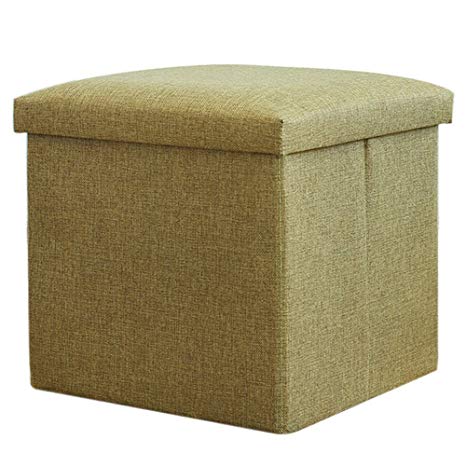 NISUNS OT01 Folding Storage Ottoman Cube Footrest Seat, 12 X 12 X 12 Inches (Linen Green)