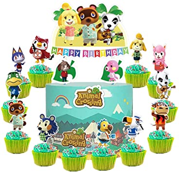 28 Toppers for Animal Crossing Cake Topper Cupcake Toppers, Cute Animal Happy Birthday Cake Toppers, Cake Decorations for Bday Theme Party