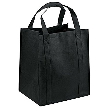 Pack of 3- Eco-friendly Reusable Bag Non woven Grocery Tote bag 15"H x 13"W x 10"gusset with handles in Black - Sale Holiday Gift bags