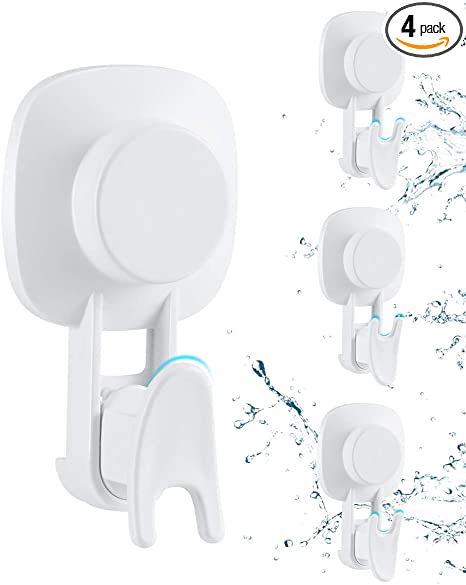 Suction Hooks, LUXEAR Strong Suction Cup Hook Waterproof Shower Hooks for Bathroom & Kitchen Powerful Vacuum Wall Hooks Removable for Towel Loofah Wreath Robe Cloth Key Bag-4 Pack