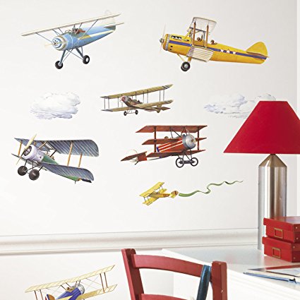 RoomMates RMK1197SCS Vintage Planes Peel & Stick Wall Decals, 22 Count
