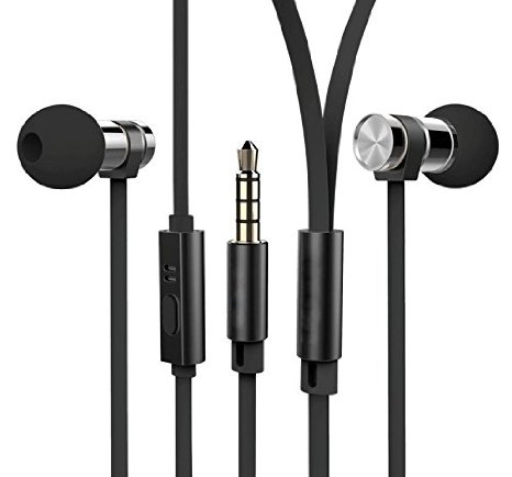 iSens Remax High Resolution Heavy Bass Wired In-ear Metal Headphone Headset Earphone with Microphone for iPhone Android Phone Devices (Black)