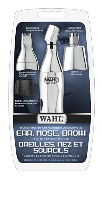 Wahl ear, nose, brow wet/dry battery trimmer with reciprocating, rotary and detail head for precision, fast, easy, hygienic trimming. also includes eyebrow comb. rinses clean., 0.11 Pounds