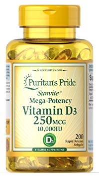 Puritan's Pride Vitamin D3 250 mcg (10,000 IU)-200 Softgels