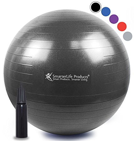 SmarterLife Products Exercise Ball for Yoga, Pilates, Therapy, Balance, Stability, Posture Support, Desk Chair and Birthing | Anti Burst, Non Slip Design | Workout Guide   eBook | Multiple Sizes