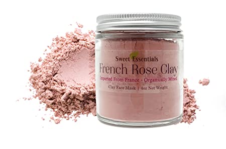 French Rose Clay - Imported from France - 4oz Glass Jar - Organic Skincare - Pink Kaolin Clay - Mild and Gentle - For All Skin Types - Perfect for Sensitive Skin
