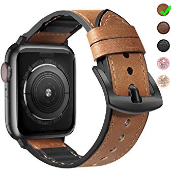 MARGE PLUS Compatible Apple Watch Band 40mm 38mm with Case, Sweatproof Hybrid Genuine Leather Silicone Sports Watch Band with Protective Case Replacement for iWatch Series 5 4 3 2 1, Brown