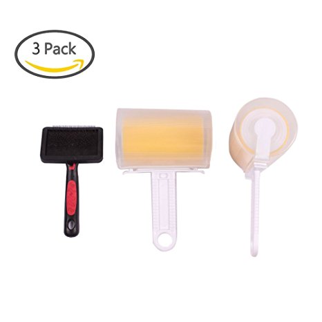 YGDZ Top Quality 2 Pack Reusable Sticky Picker Pet Hair Remover Brush with 1 Pack Professional Pet Grooming Rake Shipping by FBA