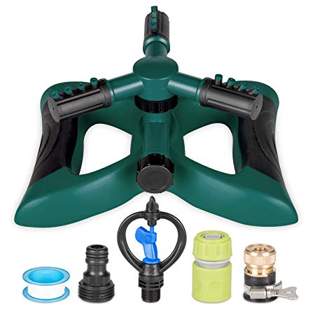 Kupton Lawn Sprinkler System, 360° Rotating Adjustable Sprinkler Head, 3-arm Sprayer Garden Sprinkler Irrigation System, Large Area Covering Up to 3600 Square Feet