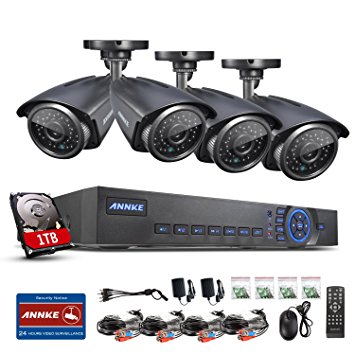Annke Complete 8CH AHD 720P CCTV DVR Recorder with 1000GB HDD Home Security System   4HD 1280*720P Surveillance Bullet Cameras (36 IR Leds 100ft Superior Night Vision, IP66 Weatherproof Metal Housing)