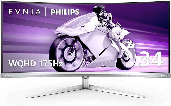 PHILIPS Evnia 34M2C8600 QD OLED Curved Gaming Monitor w/UltraWide WQHD Resolution, 175Hz, AMD FreeSync Premium Pro, USB-C Docking, Height Adjustable, 4-Year Advance Replacement, Xbox PS5 Switch