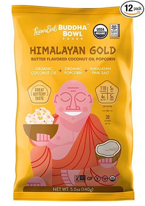 LesserEvil Buddha Bowl Organic Popcorn, Himalayan Gold, 5.0 Ounce (Pack of 12)