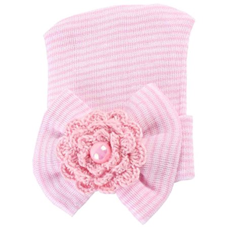 FEITONG Newborn Baby Girl Cute Pretty Bow Flower Pearl Hospital Hat (Pink)