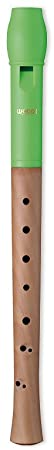 Woodi Soprano Recorder WWR-4338B ABS Green Head With Maple Wood Natural Body Color With 2-Piece Baroque Fingering