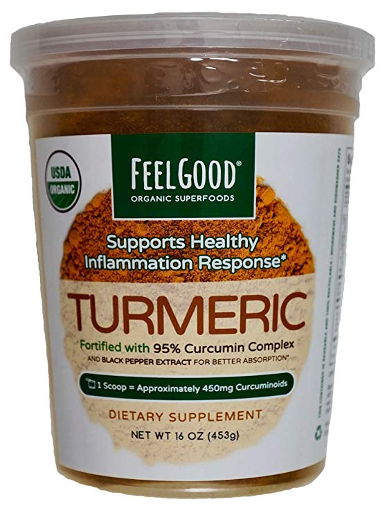 Feelgood Organic Superfoods Supports Healthy Inflammation Response Turmeric Powder 16 OZ(453g) Fortified with 95% Curcumin Complex