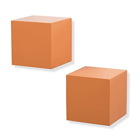 brightmaison Living Room Decorative Square Wall Cubes Floating Block Shelves Set of 2 (Orange)