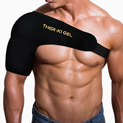 Shoulder Brace w/ Reusable Gel Ice Cold & Heat Pack For Injuries Pain Relief | Sling Support Wrap Hot Pack For Rotator Cuff , Arthritis , Frozen Dislocated Mouse Shoulder Therapy by TherX
