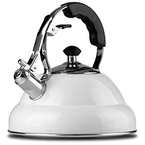 Chef's Secret 2.6-Liter Stainless-Steel Tea Kettle, a Powerfully Conductive Boiling Vessel with Copper Capsule Bottom, Gloss White