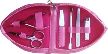 Manicure-Pedicur 6 Piece Stainless Steel kit set in Rexine Leather Pink Case