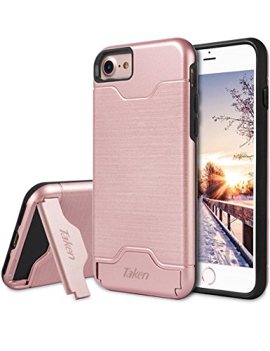 Taken Iphone 7 Case - Card Slot KickStand Rugged Dual Layer Hybrid Wallet Case for Apple Iphone 7 4.7Inch(Rose Gold)