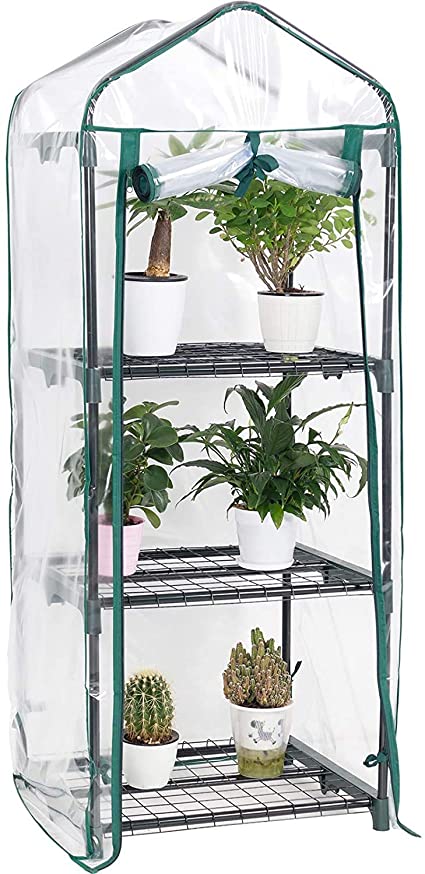 Display4top 3 Tier Mini Greenhouse With Transparent Plastic PVC Cover, Indoor outdoor tent garden greenhouse, Seedlings, Herbs, or Flowers In Any Season-Gardening Rack
