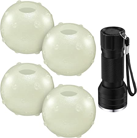 4 Pieces Light Up Balls for Dog Glow in The Dark Pet Rubber Dog Fetch Elastic Toy Balls with a 21 LED UV Flashlight for Pets Dogs Cats Chewing Teeth Cleaning, 2 Inch