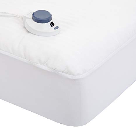 SoftHeat Dobby Stripe 233 Thread-Count Low-Voltage Electric Heated Full Mattress Pad, White