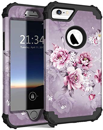 Hocase iPhone 6s Case, iPhone 6 Case, Shockproof Heavy Duty Hard Plastic Silicone Rubber Bumper Full Body Protective Case with 4.7-inch Display for iPhone 6s, iPhone 6 - Light Purple Flowers