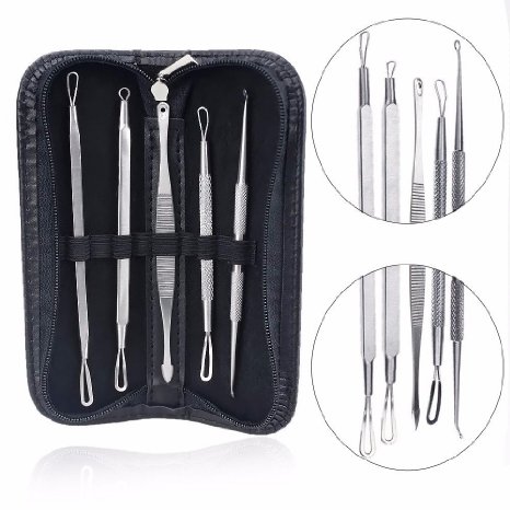Hotrose® 5 Professional Surgical Extractor Blackhead & Blemish Remover Kit with Leather Bag