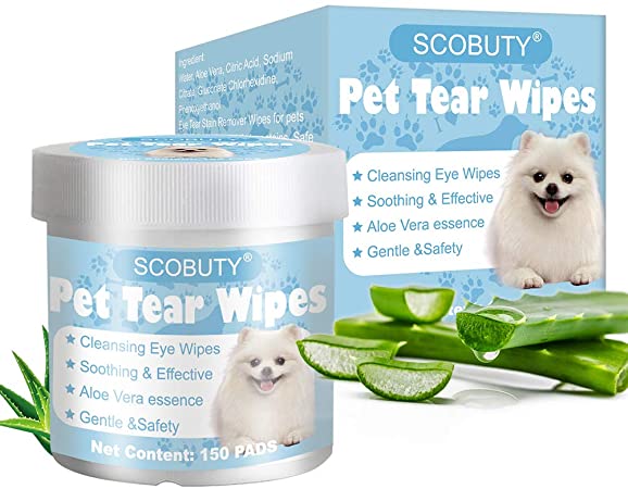 SEGMINISMART Pet Eye Wipes,Pet Tear Wipes,Eye Tear Stain Remover Wipes for Pets,Natural Tear Eye Stain Remover Pads,150 Presoaked Cotton Pads