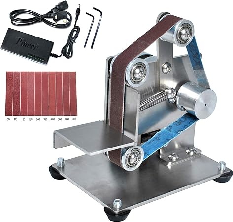 Electric Belt Grinder Machine, Mini Belt Sander with 10pcs 330mm * 15mm Belts Burnishing for Turning/Plastic Polishing/Knife Edge/Wood by Poweka…