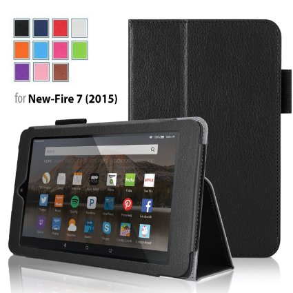 Amazon Fire 7 Tablet 2015 Sep Release Folio Case - onWay - Slim Fit Premium Leather Cover for All-New Fire 7quot Display 5th Generation Fire 7 2015 - Folio Black