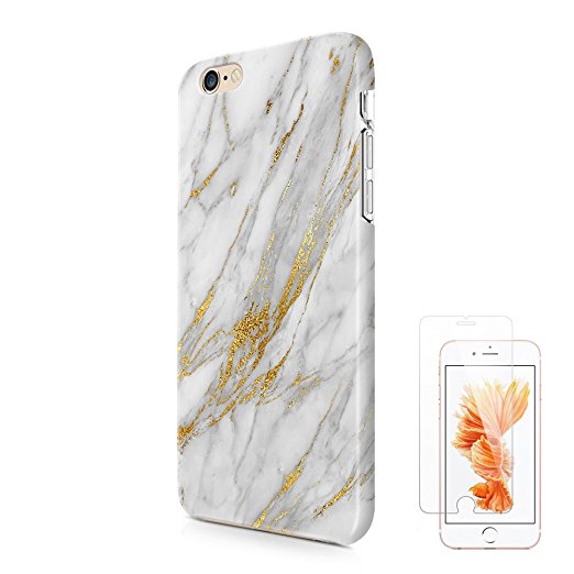 White Gold Marble iPhone 6 6S Case iPhone 6 case uCOLOR Nature Dual Layer Hard PC   Soft TPU Tough Case for iPhone 6 6S-with Slim Tempered Glass Screen Protector