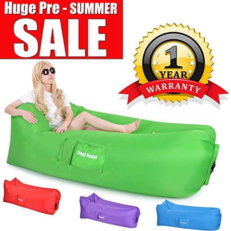 Inflatable Lounger, Air Lounger Hangout Sofa 2017 Upgraded Hangout Bag Great Home Air Chair Lazy Lounger Inflatable Hammock Holds Air 50% Better laybag Air Hammock Air Couch