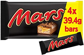 Mars Bars, Chocolate Caramel and Nougat Bars Multipack, for Gift Bag, 4 Bars of 39.4 g