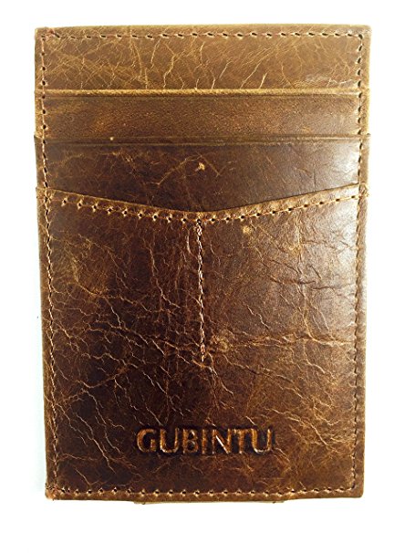 Genunie Cow Leather Money Clip Magnetic Multi-Card Wallet Business Card Holder