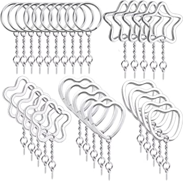 BronaGrand 30 Pieces Metal Key Rings with Extend Key Chains and Screw Eye Pins for Crafting,5 Styles