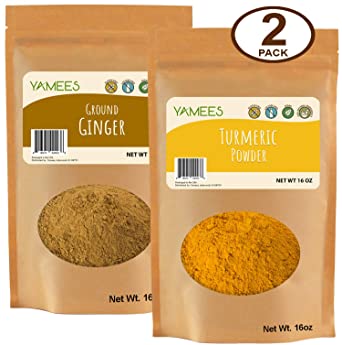 Yamees Ginger Powder - Turmeric Powder - Ground Ginger and Turmeric Combo - Bulk Spices - 2 Pack of 16 Ounce/1 Pound Each