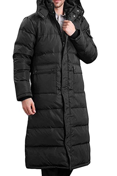 RUIXI Men's Windproof Warm Hooded Thick Duck Down Long Down Coat Jacket