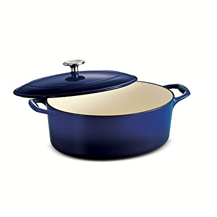 Tramontina Enameled Cast Iron Covered Oval Dutch Oven, 5.5-Quart, Gradated Cobalt