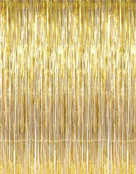 Metallic 3 ft X 8 ft. Gold Foil Fringe Curtains Door Window Curtain Party Decoration- (Gold, 3' X 8'- Pack of 2)