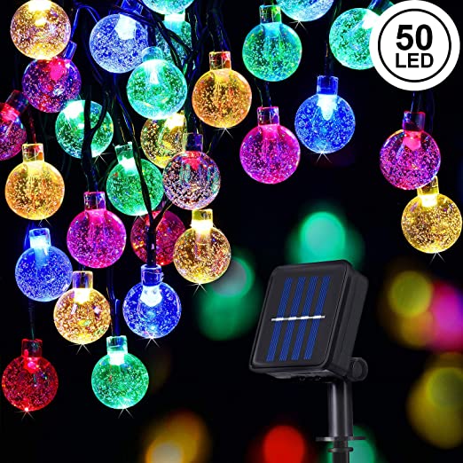 Globe Solar String Lights 50 LED 23 Ft Waterproof Outdoor Indoor Crystal Balls Fairy Lights with 8 Modes for Home Garden Patio Yard Wedding Christmas Decoration (Multi-Color)